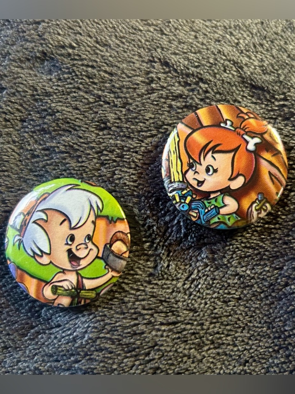 Flintstones Button Set Pebbles Bamm-Bamm Handmade 1.25in Cartoon Pins